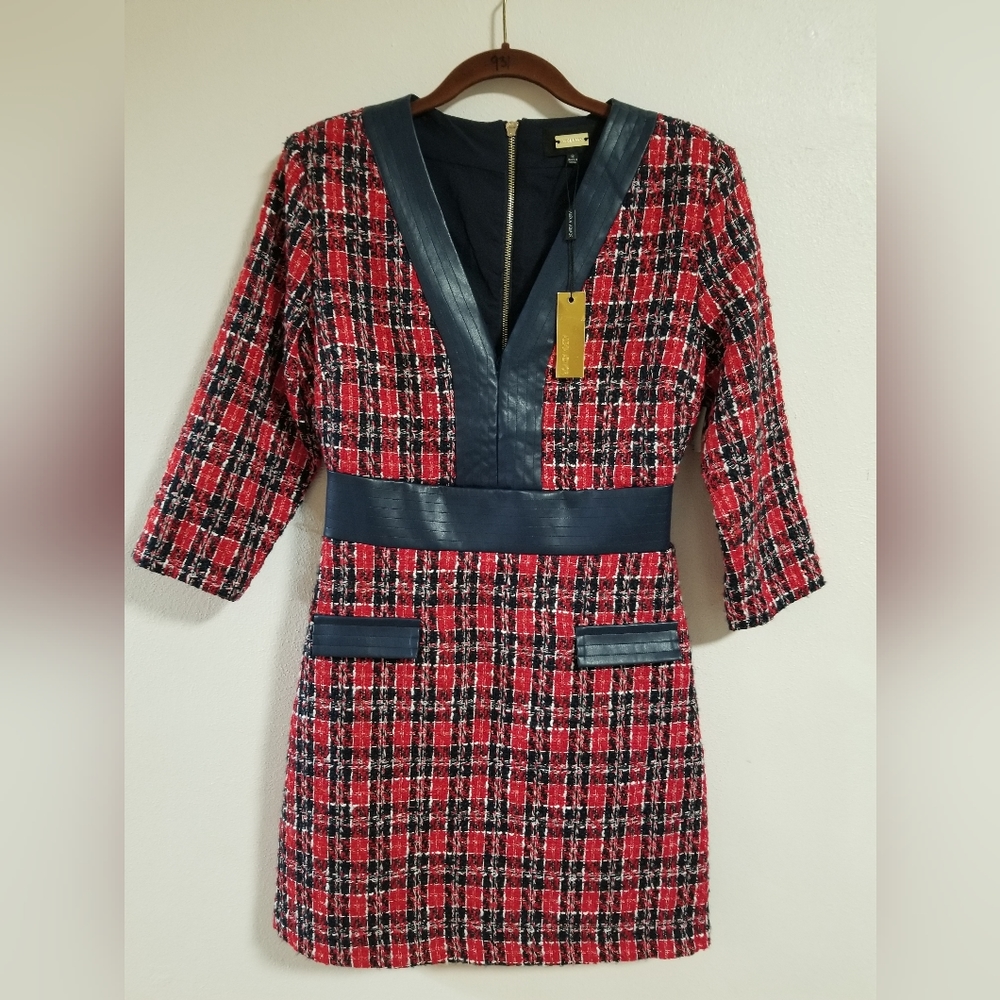 NWT Alexia Admor tweed red blue dress size 8
